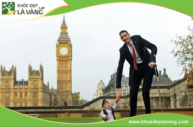 Chandra Dangi người lùn nhất thế giới chụp ảnh cùng người cao nhất thế giới Sultan
